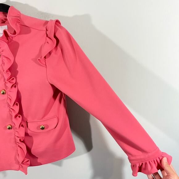 Janie and Jack Girls Rose Pink Ruffle Ponte Jacket Size 10-12 - Picture 6 of 8